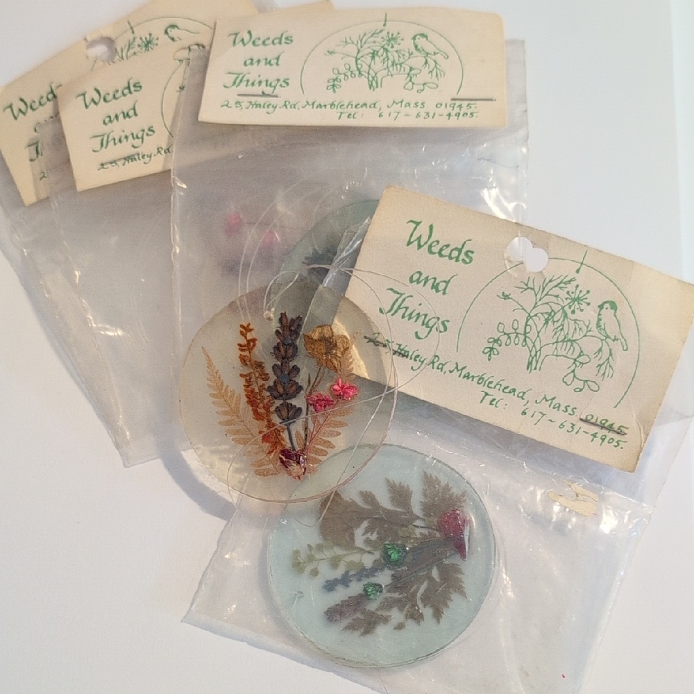 Vintage Sun catcher Pressed Flowers Hanging Decor NIP Set Of 5 Boho
